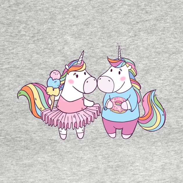 Unicorns in Love with Donut and Ice cream by Olya Yatsenko